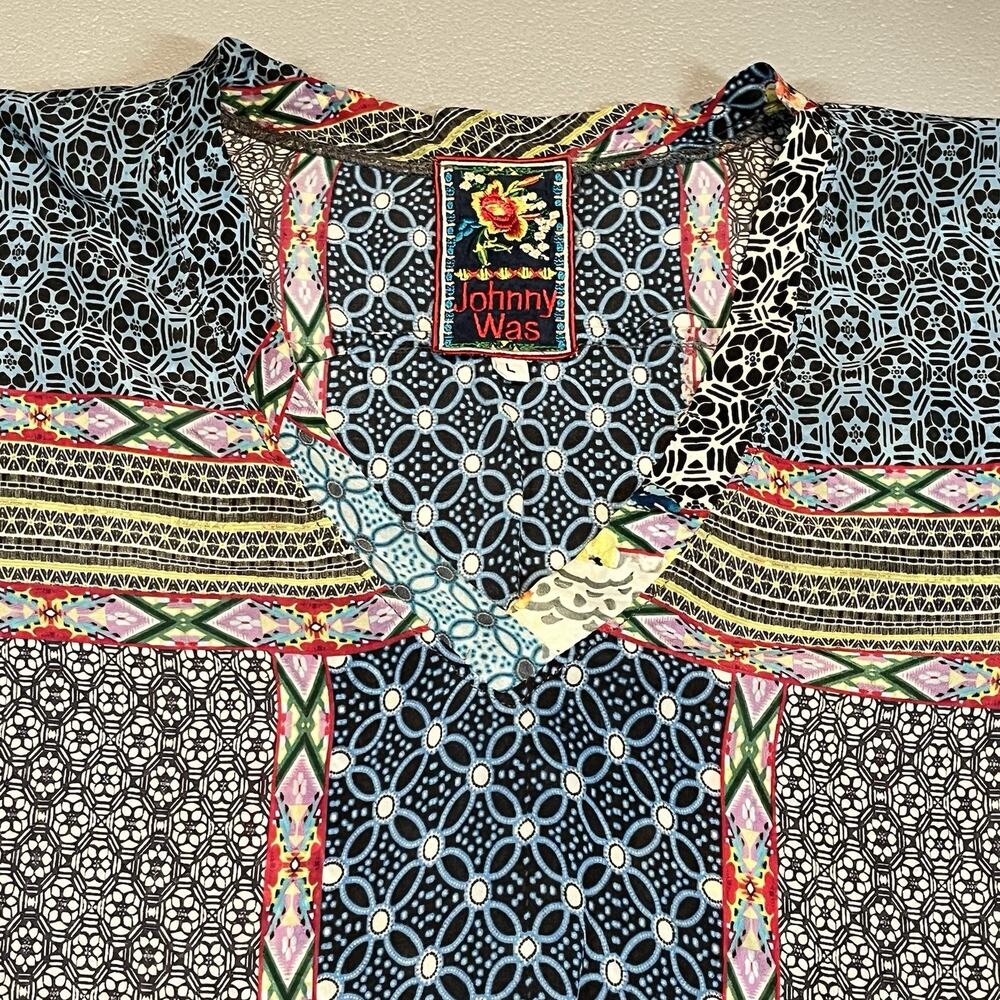 Johnny Was Patchwork Top Tunic Boho Floral Long Lagenlook asymmetric artsy Large